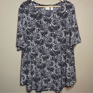 Chico’s Geometric Short Sleeve Blouse Women XL Black White Office Casual